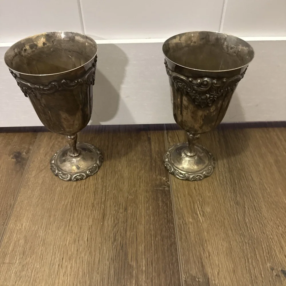 Set Of 2 Silverplate Baroque By Wallace #237 Wine Water Goblets Gilded Interior
